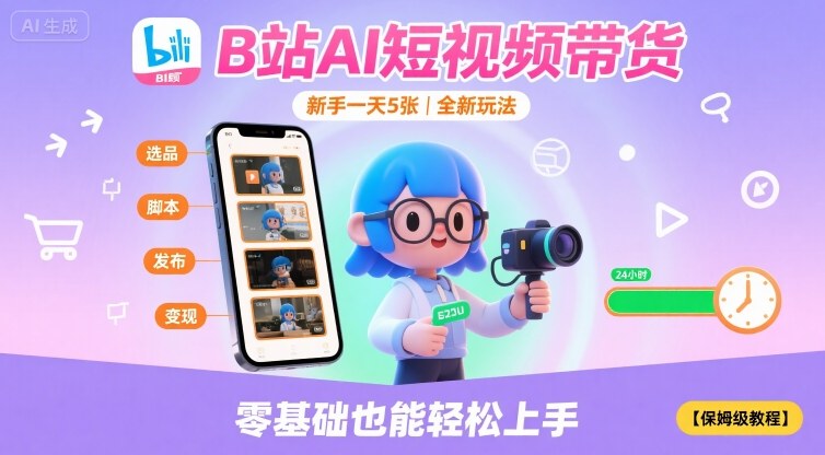 B站AI短视频带货，新手一天5张，全新玩法【保姆级教程】-川川创富网