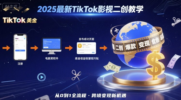 2025年最新TikTok影视二创教学，从注册到发布撸美金全流程，跨境变现新机遇-川川创富网
