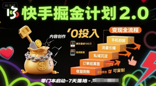快手掘金计划2.0，快手电商变现全流程，简单可复制，0投入-川川创富网