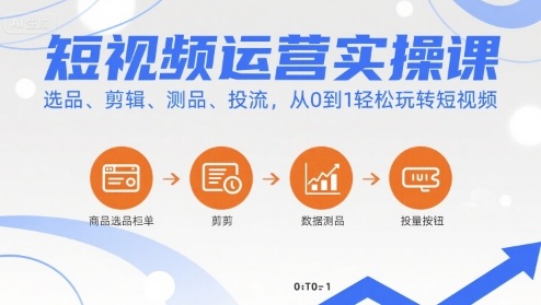 短视频运营实操课，选品、剪辑、测品、投流，从0到1轻松玩转短视频-川川创富网