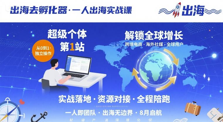 出海去孵化器，一人出海实战课，超级个体第1站，解锁全球增长-川川创富网