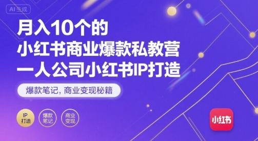 月入10个的小红书商业爆款私教营，一人公司小红书IP打造，爆款笔记，商业变现秘籍-川川创富网