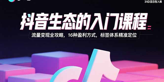 抖音生态的入门课程：流量变现全攻略，16种盈利方式，标签体系精准定位-川川创富网