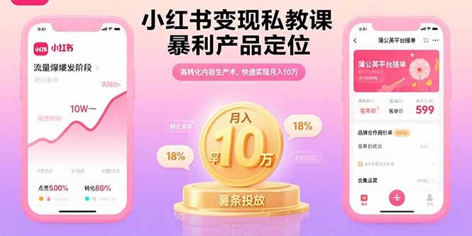 小红书变现私教课，暴利产品定位，高转化内容生产术，快速实现月入10万-川川创富网