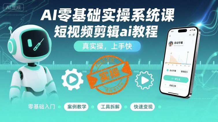 AI零基础实操系统课，短视频剪辑ai教程，真实操，上手快-川川创富网