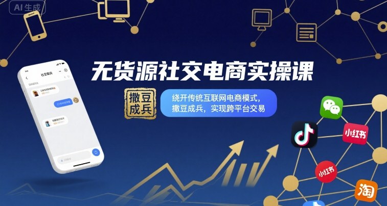 无货源社交电商实操课，绕开传统互联网电商模式，撒豆成兵，实现跨平台交易-川川创富网