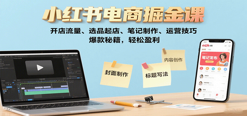 小红书电商掘金课：开店流量、选品起店、笔记制作、运营技巧，爆款秘籍，轻松盈利-川川创富网