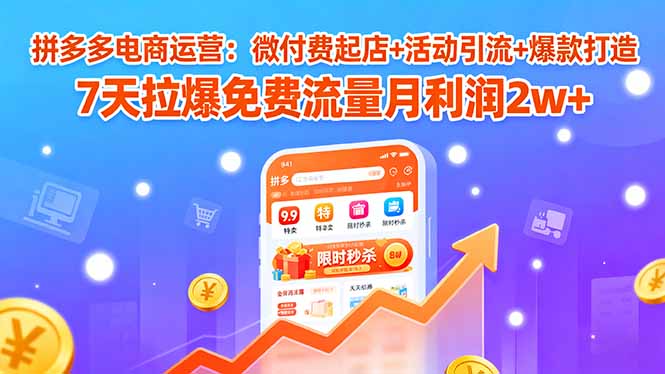 拼多多电商运营：微付费起店+活动引流+爆款打造 7天拉爆免费流量月利润2w+-川川创富网