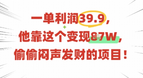 一单利润39.9，有人靠这个变现几十个，偷偷闷声发财的项目-川川创富网
