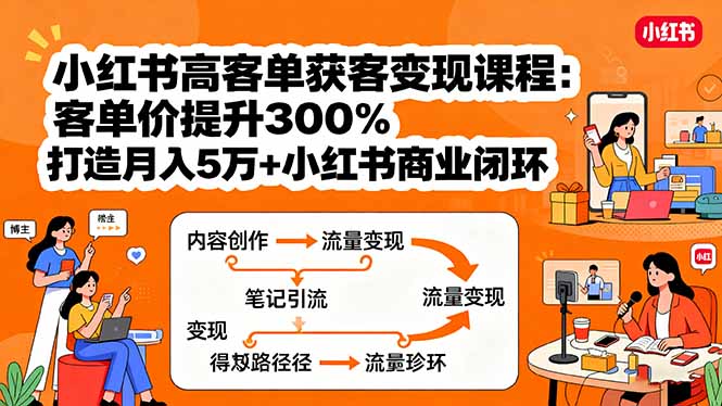 小红书高客单获客变现课程：客单价提升300%，打造月入10万+小红书商业闭环-川川创富网