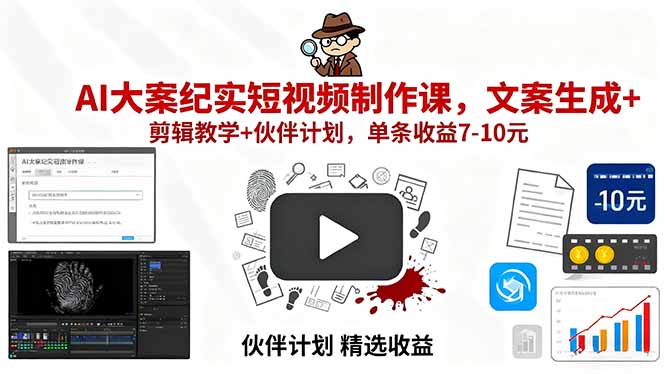 AI大案纪实短视频制作课，文案生成+剪辑教学+伙伴计划，单条收益7-10元-川川创富网