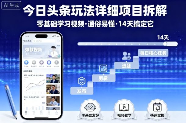 今日头条玩法详细项目拆解，零基础学习视频 通俗易懂 14天搞定它-川川创富网