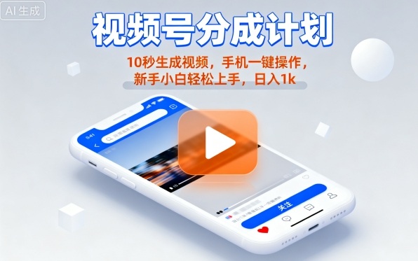 视频号分成计划懒人玩法，10秒生成视频，手机一键操作，新手小白轻松上手，日入1K【揭秘】-川川创富网