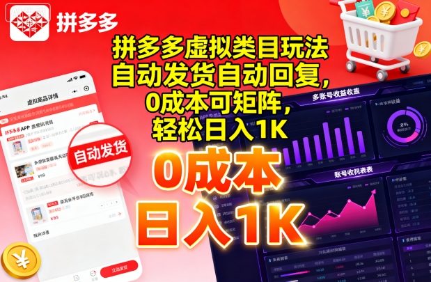拼多多虚拟类目玩法，自动发货自动回复，0成本可矩阵，轻松日入1K【揭秘】-川川创富网
