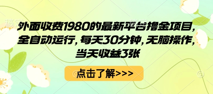 外面收费1980的最新平台撸金项目，全自动运行，每天30分钟，无脑操作，当天收益3张【揭秘】-川川创富网