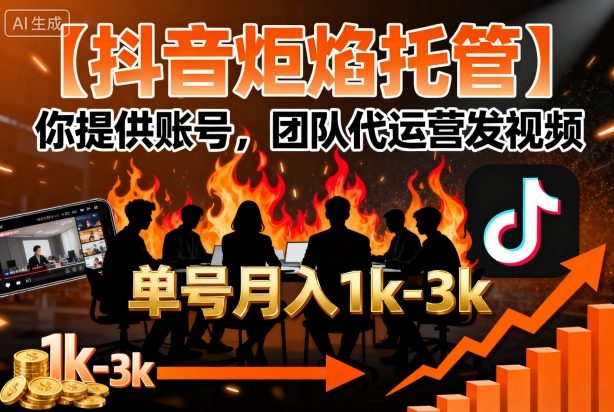 【抖音炬焰托管】你提供账号，团队代运营发视频，单号月入1k+【揭秘】-川川创富网