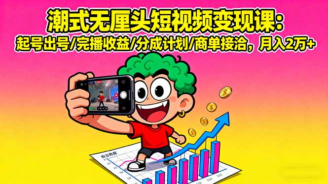 潮式无厘头短视频变现课：起号出号/完播收益/分成计划/商单接洽，月入2万+-川川创富网