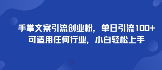 手掌文案引流创业粉，单日引流100+，可适用任何行业，小白轻松上手-川川创富网