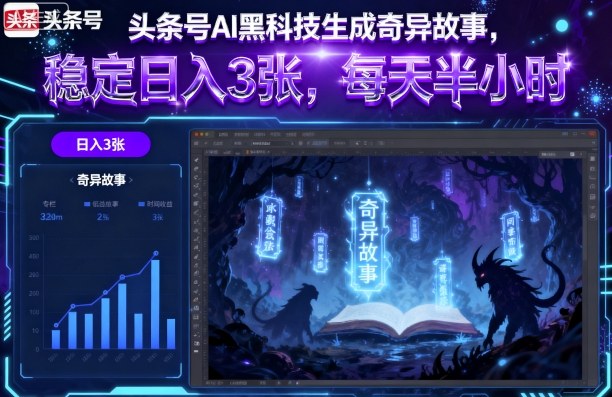 头条号AI黑科技生成奇异故事，稳定日入3张，每天半小时-川川创富网