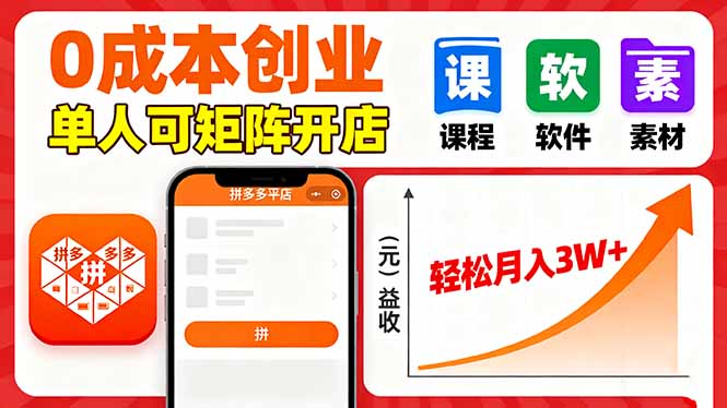 拼多多虚拟电商，0成本，单人可矩阵开店，轻松月入3W+-川川创富网