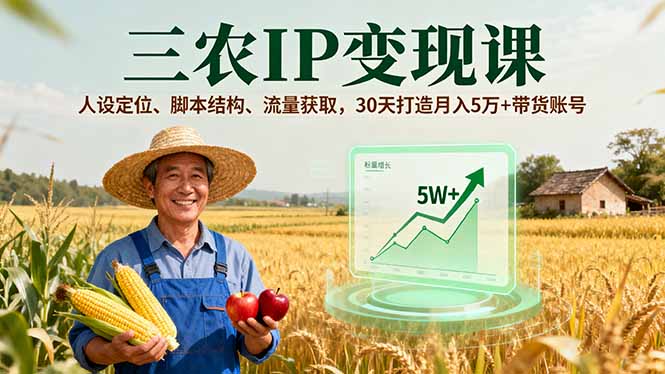 三农IP变现课，人设定位、脚本结构、流量获取，30天打造月入5万+带货账号-川川创富网