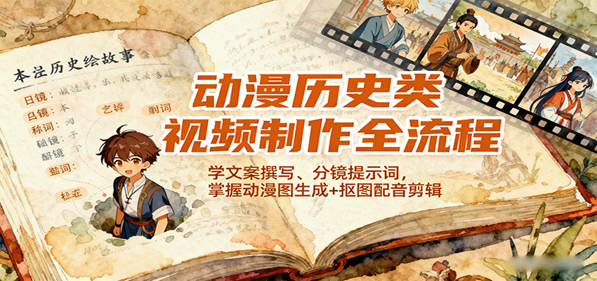 动漫历史类视频制作全流程，学文案撰写、分镜提示词，掌握动漫图生成+抠图配音剪辑-川川创富网