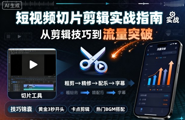 短视频切片剪辑实战指南，从剪辑技巧到流量突破-川川创富网