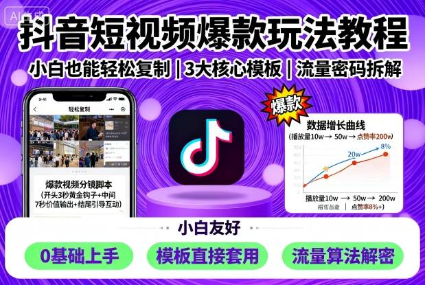 抖音短视频爆款玩法教程，小白也能轻松复制-川川创富网