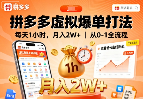 拼多多虚拟爆单打法，每天1小时，月入2W+，从0-1全流程-川川创富网