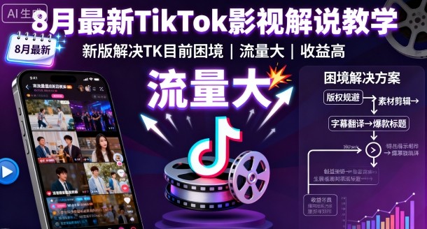 8月最新TikTok影视解说教学，新版解决TK目前困境，流量大，收益高-川川创富网