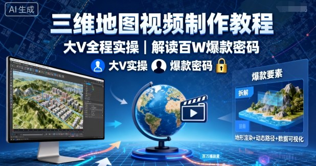 三维地图视频制作教程，大V全程实操，解读百W爆款密码-川川创富网