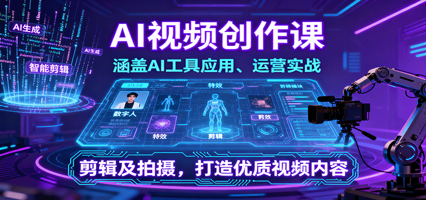 AI视频创作课，涵盖AI工具应用、运营实战、剪辑及拍摄，打造优质视频内容-川川创富网