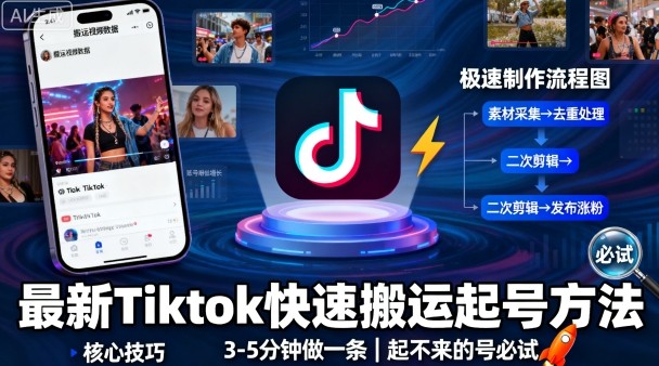 最新Tiktok快速搬运快速起号方法，3-5分钟做一条，起不来的号可以试试-川川创富网