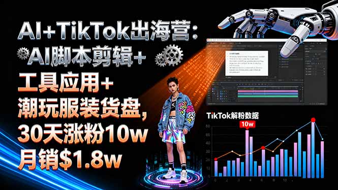 AI+TikTok出海营:AI脚本剪辑+工具应用+潮玩服装货盘,30天涨粉10w月销$1.8w-川川创富网