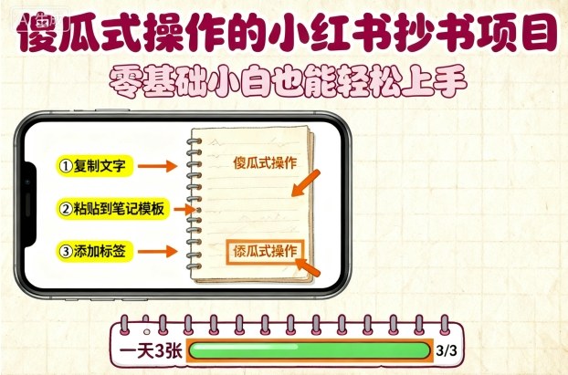 傻瓜式操作的小红书抄书项目，会复制粘贴就行，零基础小白也能一天3张-川川创富网
