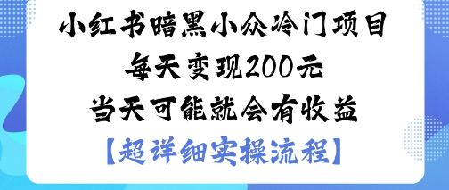 小红书暗黑小众冷门项目每天变现2张当天可能就会有收益-川川创富网