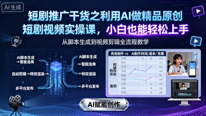 短剧推广干货之利用AI做精品原创短剧视频实操课，小白也能轻松上手-川川创富网