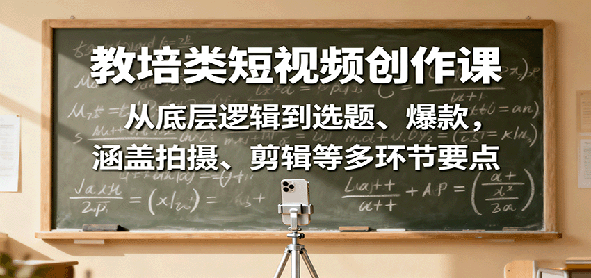 教培类短视频创作课：从底层逻辑到选题、爆款，涵盖拍摄、剪辑等多环节要点-川川创富网