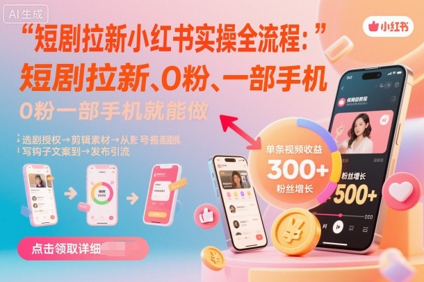 短剧拉新小红书实操全流程，0粉一部手机就可以做，详细教程-川川创富网