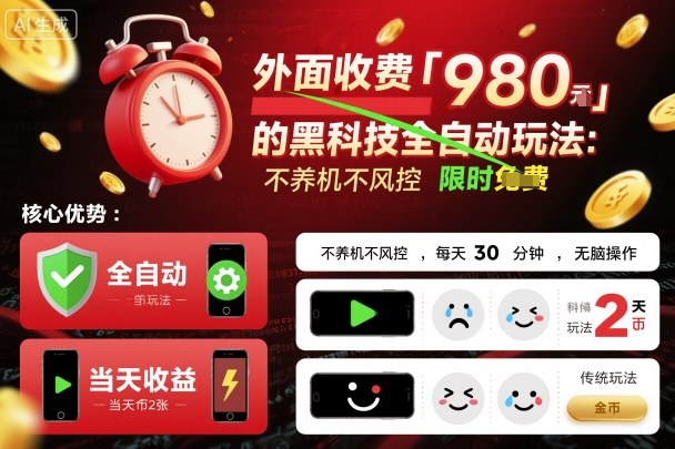外面收费980的黑科技全自动玩法，不养机不风控，每天30分钟，无脑操作，当天收益2张【揭秘】-川川创富网