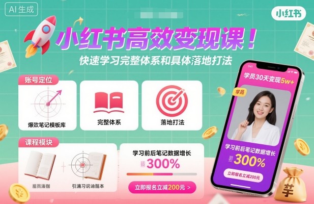 小红书高效变现课，快速学习小红书完整体系和具体落地打法-川川创富网