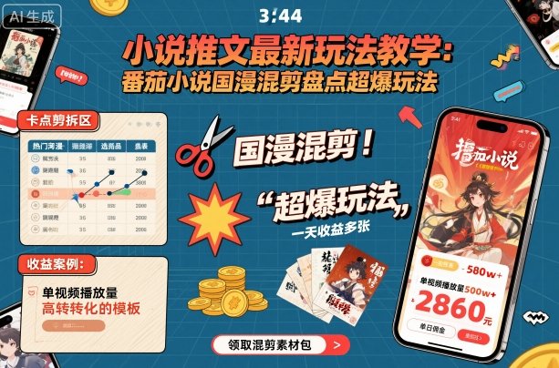 小说推文最新玩法教学，番茄小说国漫混剪盘点超爆玩法，全程干货，一天收益多张-川川创富网