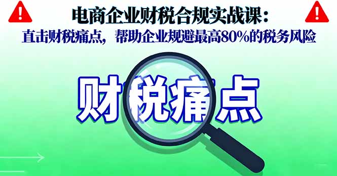 电商企业财税合规实战课，直击财税痛点，帮助企业规避最高80%的税务风险-川川创富网