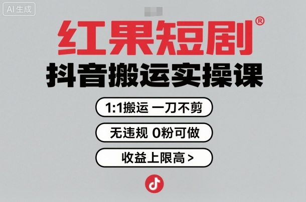 红果短剧拉新之抖音搬运实操课，1：1搬运，一刀不剪，无违规，0粉可做，收益上限高-川川创富网