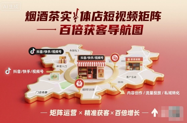 烟酒茶实体店短视频矩阵百倍获客导航图-川川创富网
