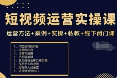 短视频运营实操课，运营方法+案例+实操+私教+线下闭门课-川川创富网