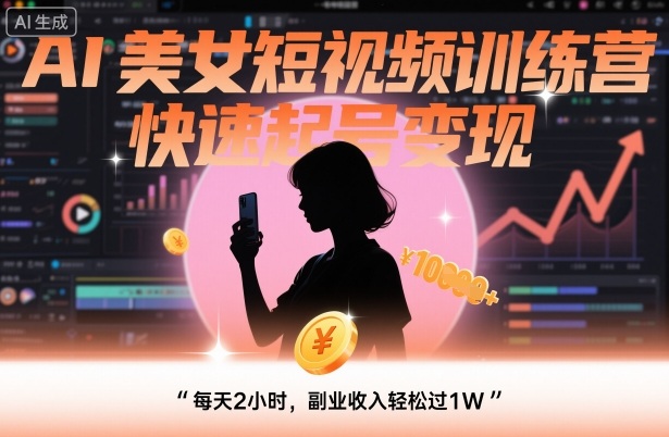 AI美女短视频训练营，快速起号变现，每天2小时，副业收入轻松过1W-川川创富网
