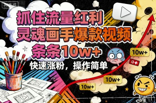 抓住流量红利，灵魂画手爆款视频，条条10w+，快速涨粉，操作简单-川川创富网