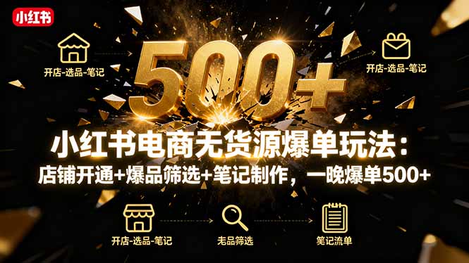 小红书电商无货源爆单玩法：店铺开通+爆品筛选+笔记制作，一晚爆单500+-川川创富网