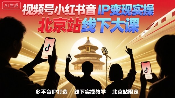 视频号小红书抖音IP变现实操北京站线下大课，40+行业短视频高变现姿势，100+IP高变现实操技术-川川创富网
